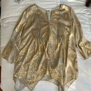 T Tahari | Hi Lo Gold Tunic Kate Blouse M